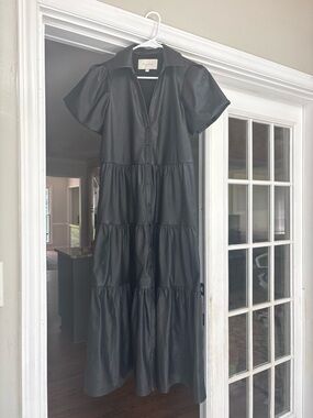 Brochu Walker Black Leather Tiered Dress